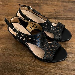 Clarks Artisan Black Sandal Wedges